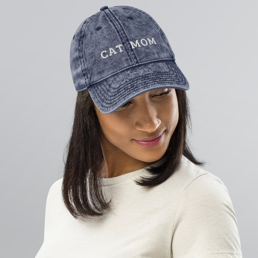 cat mom - Vintage Embroidered Hat